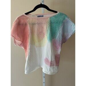 Vtg. Maria Kim Pastel Net Shirt Tye Dye Y2K Skater Top M Pink 80’s Mesh